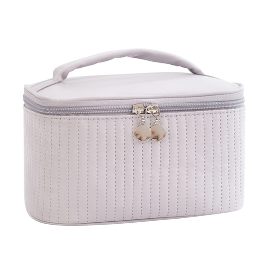 Gray Textured Makeup Case with Carry Handle