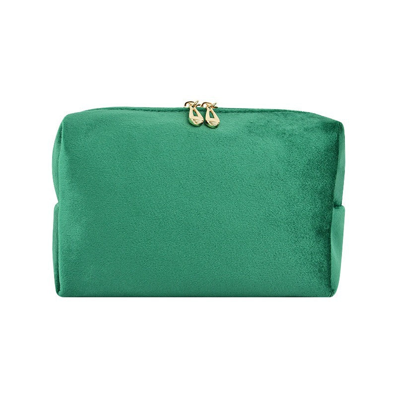Dark Green Velvet Cosmetic Pouch, Small