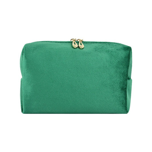Dark Green Velvet Cosmetic Pouch, Small