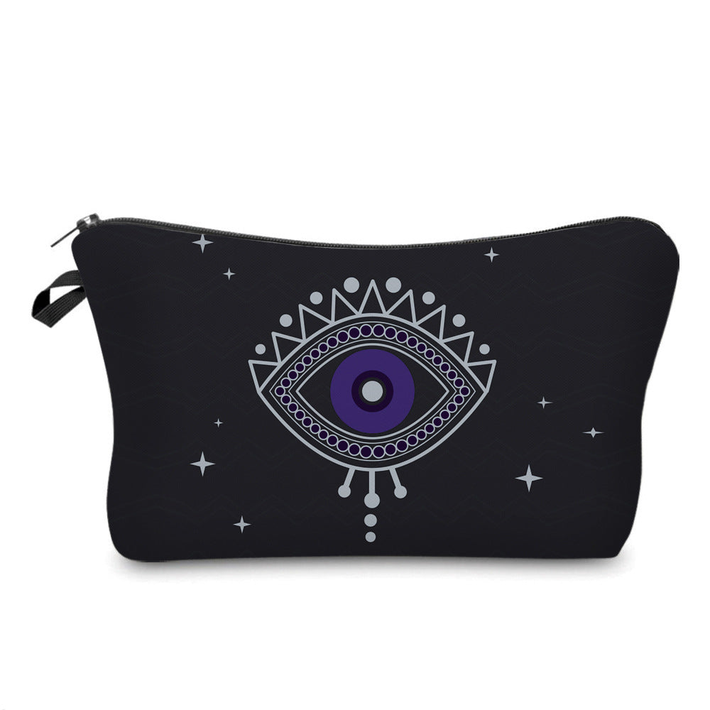 Black Eye-and-Star Print Zippered Makeup Pouch