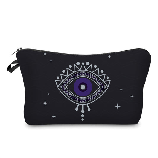 Black Eye-and-Star Print Zippered Makeup Pouch